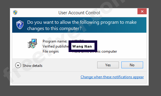 Screenshot where Wang Nan appears as the verified publisher in the UAC dialog